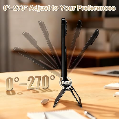 Magnetic Phone Stand, PU Leather Desk Stand with Multi Angle Adjustment - color: B-Black