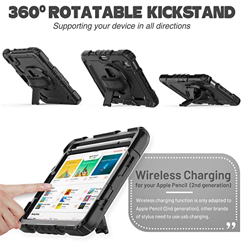 SEYMAC stock Case for iPad mini 7 (A17 Pro) 2024/ Mini 6 8.3'' with Screen Protector Pencil Holder [360 Rotating Hand Strap] &Stand, Drop-Proof Case for iPad mini 7th/6th Generation 8.3", Black - color: Black