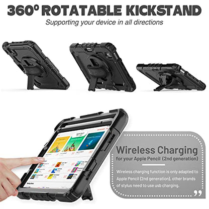 SEYMAC stock Case for iPad mini 7 (A17 Pro) 2024/ Mini 6 8.3'' with Screen Protector Pencil Holder [360 Rotating Hand Strap] &Stand, Drop-Proof Case for iPad mini 7th/6th Generation 8.3", Black - color: Black