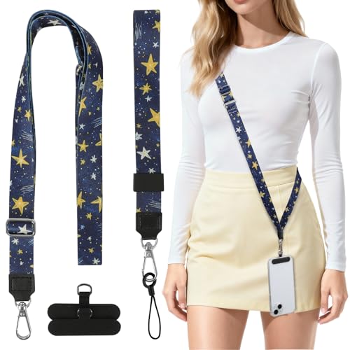 Phone Lanyard Crossbody & Neck, Adjustable Cell Phone Wrist Strap - color: Stars