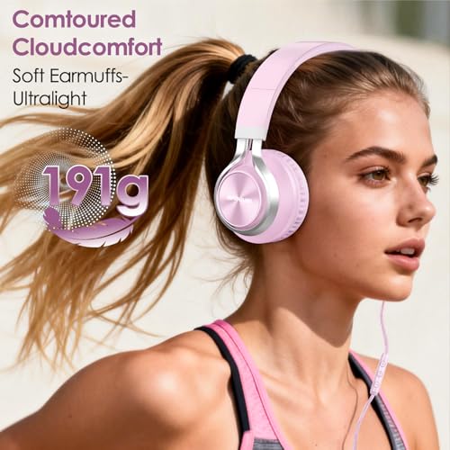 INFURTURE USB C Headphone for Kids & Adults Over-Ear Wired Pink Headphone - color: Rose Pink