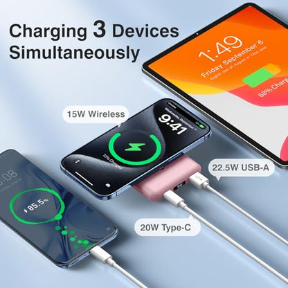 AOGUERBE for MagSafe Portable Charger, 10000mAh Magnetic Charger for iPhone - color: Rose Pink