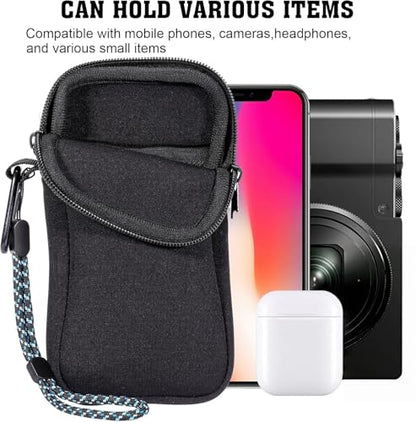 Pwsap Phone Sock, Universal Shock & Impact Resistant Neoprene Pouch with Carabiner and Lanyard Strap Sleeve Case for Hiking & Travelling Phone Bag Fits Phones up to 7 Inches, Black, M - color: Black, size: M
