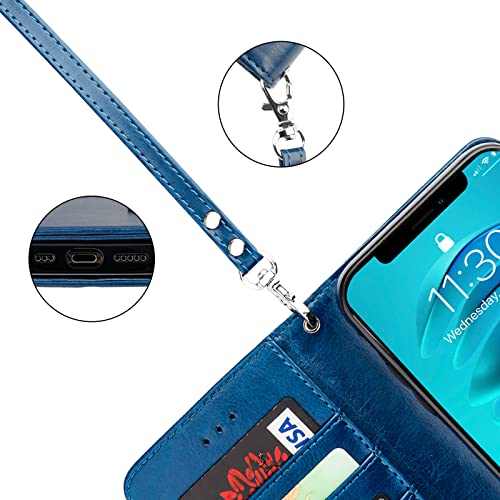 Bocasal Detachable Wallet Case Card Holder for iPhone 14, Blue | RFID Blocking Kickstand Card Slots Holder PU Leather Magnetic Shockproof Wrist Strap Removable Flip Protective Cover 6.1 inch - color: Blue