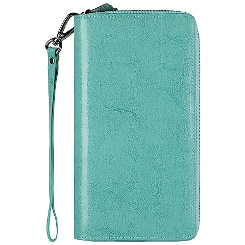 Small Compact Women Wallet RFID Blocking Genuine Leather Bifold Purse with ID Windows - color: 2-waxed Tiffany Blue, size: One Size