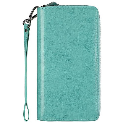 Small Compact Women Wallet RFID Blocking Genuine Leather Bifold Purse with ID Windows - color: 2-waxed Tiffany Blue, size: One Size