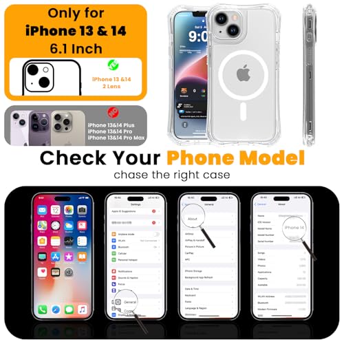 WRJ Magnetic Clear for iPhone 13 Case,iPhone 14 Case,[Compatible with MagSafe][Military Grade Drop Protection] Transparent Full Body Shockproof Protective Phone Case-Clear - color: Clear, style: Transparent