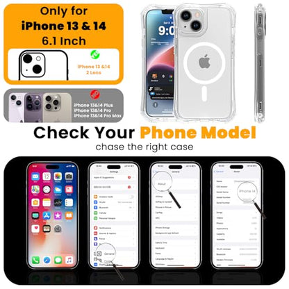 WRJ Magnetic Clear for iPhone 13 Case,iPhone 14 Case,[Compatible with MagSafe][Military Grade Drop Protection] Transparent Full Body Shockproof Protective Phone Case-Clear - color: Clear, style: Transparent