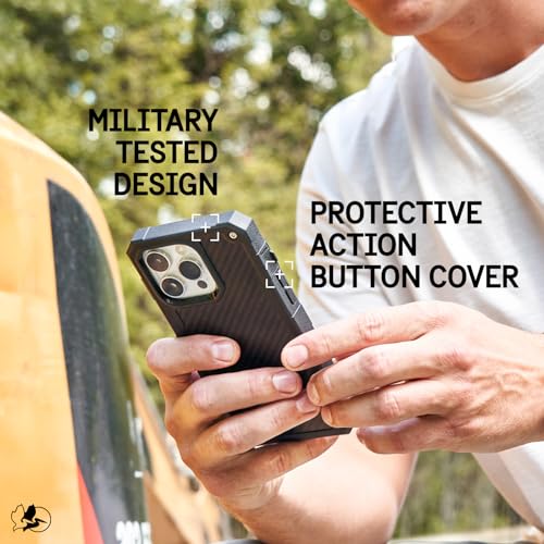 Pelican Shield iPhone 16 Pro Max Case - Rugged MagSafe Phone Case - Carbon | Magnetic Phone Case w/21ft Military Grade Drop Protection - Phone Cover w/ Belt Clip Holster Kickstand for iPhone 16 Pro Max - color: Carbon