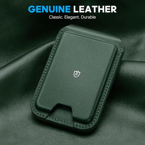 SHIELDON Genuine Leather Magnetic Wallet Stand for MagSafe, Evergreen | Strong Magnetic, 6 Card Holders, Kickstand, Rfid Blocking, Quick-access, ID Window, for iPhone 17/16/15/14/13/12 Series - color: Evergreen