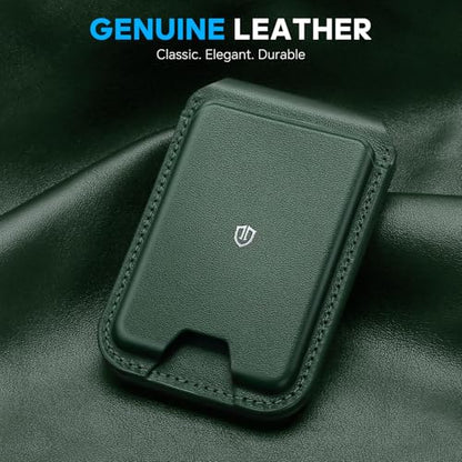 SHIELDON Genuine Leather Magnetic Wallet Stand for MagSafe, Evergreen | Strong Magnetic, 6 Card Holders, Kickstand, Rfid Blocking, Quick-access, ID Window, for iPhone 17/16/15/14/13/12 Series - color: Evergreen