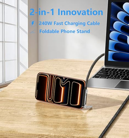 240W USB C to USB C Cable 2Pack 5FT with Desktop Stand - color: Black