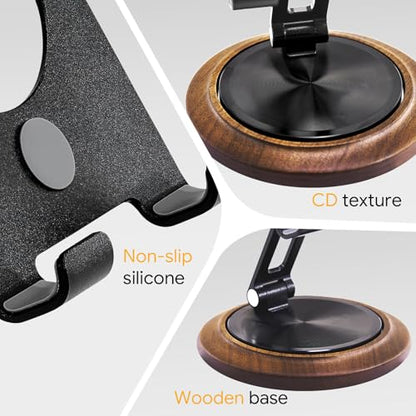 Dual Folding Phone Desk Stand, Wood, Black - color: Black