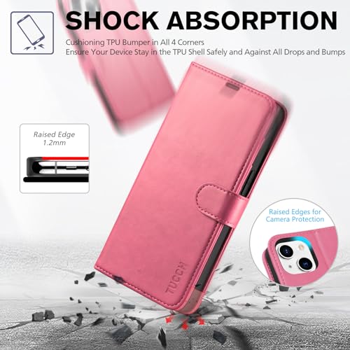 TUCCH Case Wallet for iPhone 14 (6.1") 2022, RFID Blocking Folio, Hot Pink | 4 Card Holders, Kickstand, PU Leather, Magnetic Closure, Shockproof TPU Shell, Protective Flip Cover - color: Hot Pink