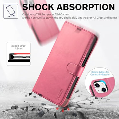 TUCCH Case Wallet for iPhone 14 (6.1") 2022, RFID Blocking Folio, Hot Pink | 4 Card Holders, Kickstand, PU Leather, Magnetic Closure, Shockproof TPU Shell, Protective Flip Cover - color: Hot Pink