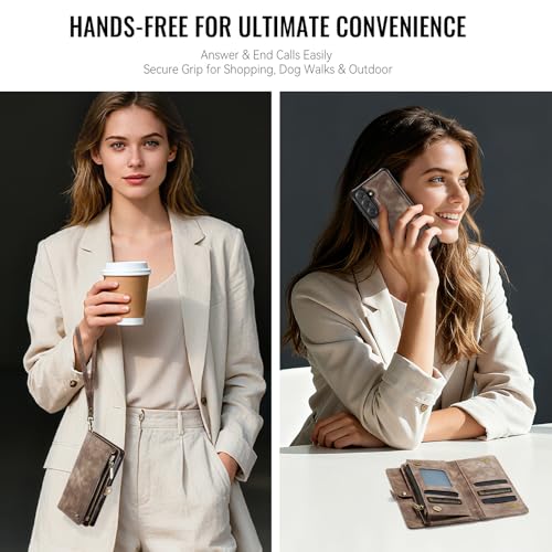 Compatible with Samsung Galaxy S26 5G Wallet Case with Magsafe with Zipper & Card Holder Strap Wristlet Detachable Magnetic Protective Back Case for Samsung Galaxy S26 5G 6.3 Inch (Brown) - color: (Detachable and Magsafe)-Brown, size: S26 6.3 Inch