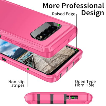 for Galaxy S10 Case,[Without Screen Protector] Heavy Duty Shockproof Dust/Drop Poof 3 Layers Full Bady Protection Rugged Cover for Galaxy S10,Pink/Black - color: Pink/Black