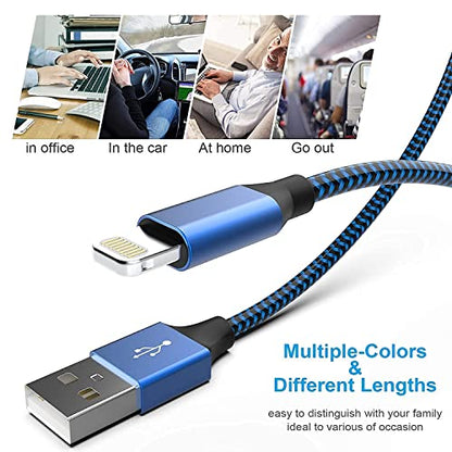 Apple MFi Certified 6Pack 3/3/6/6/6/10 FT iPhone Charger Lightning Cable