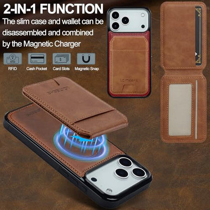 L3 2 in 1 Detachable Leather Wallet and Phone Cases Compatible with iPhone 17 Pro Max Case with Card Holder RFID Blocking, Compatible with Magsafe Charging 6.9 Kickstand (Brown, IP 17 Pro Max) - color: Brown, size: 6.9
