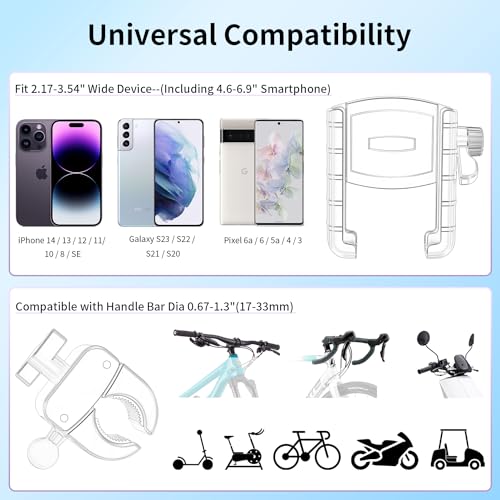 Bike Phone Holder, Handlebar Mount for Motorcycle, Scooter, Mountain, Ebike