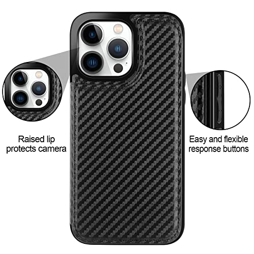 HianDier Wallet Case Compatible with iPhone 13 Pro MAX Case 5G 6.7-inch Slim Protective with Credit Card Slot Holder Flip Folio Soft PU Leather Magnetic Closure Cover, Carbon Fiber Black - color: Carbon Fiber Black