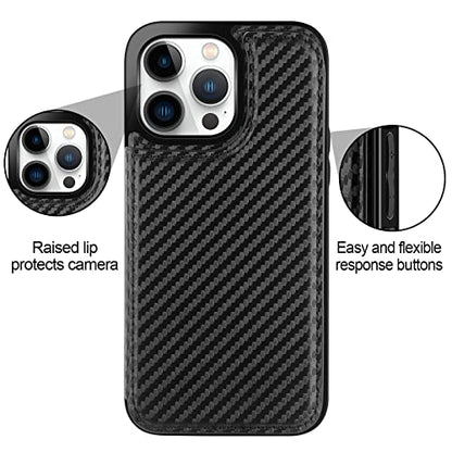 HianDier Wallet Case Compatible with iPhone 13 Pro MAX Case 5G 6.7-inch Slim Protective with Credit Card Slot Holder Flip Folio Soft PU Leather Magnetic Closure Cover, Carbon Fiber Black - color: Carbon Fiber Black