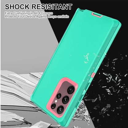 for Samsung Galaxy S22 Ultra Case with Self Healing Flexible TPU Screen Protector [2 Pack], 3 in 1 Shockproof Heavy Duty Case for Samsung S22 Ultra 5G (Aqua Blue/Rose Pink) - color: Aqua Blue/Rose Pink