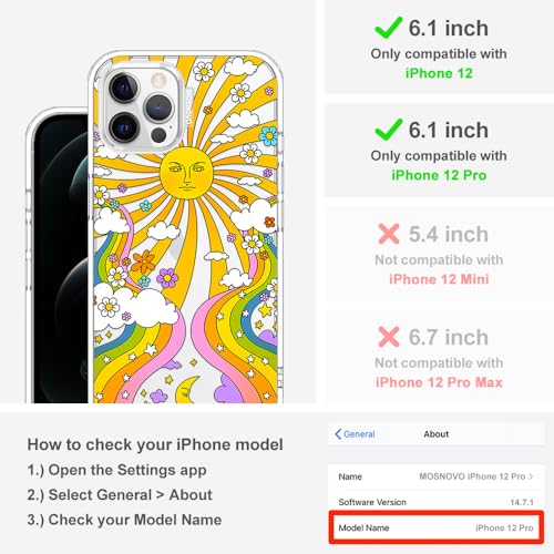 MOSNOVO Case for iPhone 12 & iPhone 12 Pro, [Buffertech 6.6ft Military-Grade Drop Protection] [Anti Peel Off Tech] Clear TPU Bumper Phone Case Cover Design - 70's Psychedelic Groovy Art - color: Clear - 70's Psychedelic Groovy Art, size: iPhone 12 / iPhon