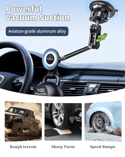 Magnetic Car Phone Holder, Ultra Stable Windshield Phone Mount, Strong Suction Cup & Powerful Magnetic, 360° Rotatable, Durable Premium Aluminum Alloy, for All Vehicles & All Smartphones - style: Extended