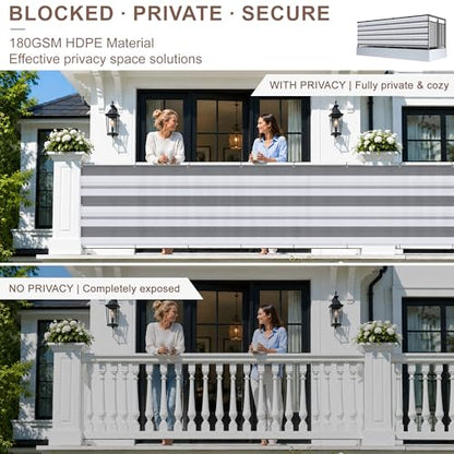 SUNNY GUARD 3' x 16' Balcony Privacy Screen, HDPE Patio Railing Cover Fence - color: Silver Grey White Stripes, size: 0 3' x 1 6'