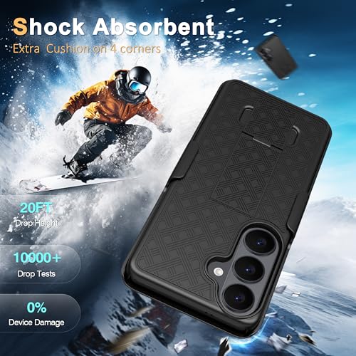 Fingic for Samsung Galaxy S26 Plus Case with Belt Clip Holster Kickstand | Slim Combo Shell with Swivel Holster Rugged Shockproof Antiscratch Full Body Protective for Galaxy S26 Plus 6.7" 2026, Black