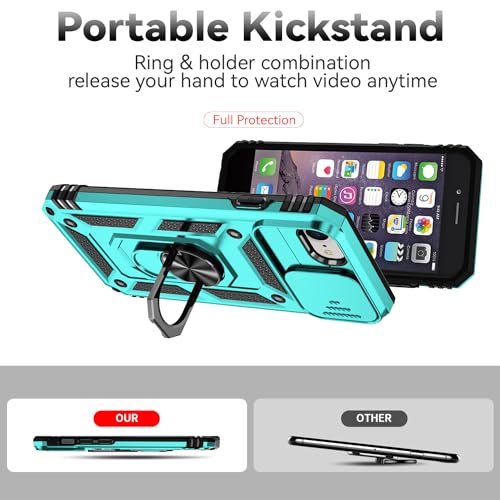 SunStory Compatible with iPhone SE 2022/2020/3rd/2rd / 6/7/8 Case with HD Screen Protector & Slide Camera Cover & Kickstand, [Military-Grade] Phone Case for iPhone SE 2020/2022/6/7/8 (Teal) - color: Teal