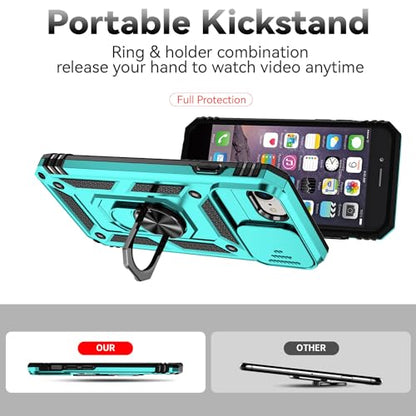 SunStory Compatible with iPhone SE 2022/2020/3rd/2rd / 6/7/8 Case with HD Screen Protector & Slide Camera Cover & Kickstand, [Military-Grade] Phone Case for iPhone SE 2020/2022/6/7/8 (Teal) - color: Teal