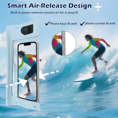 IPX8 Waterproof Phone Case Vacuum Sealed Dry Bag Blue | Bubble-free vacuum seal ensures HD photos & zero touch lag. IP68 waterproof protection for up to 7" iPhones & Samsung. - color: Blue, size: 1Pack
