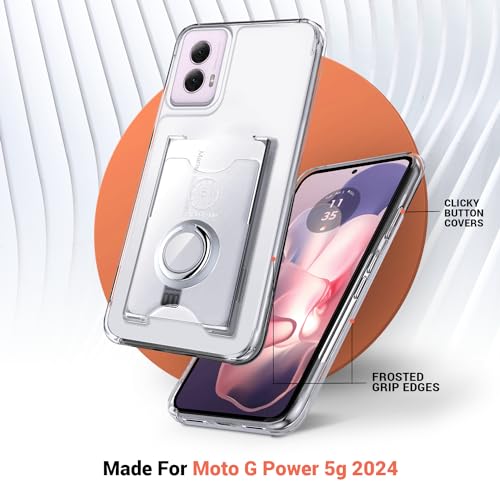 Shields Up for Motorola Moto G Power 5G 2024 Case with Card Holder, Clear | Minimalist Wallet Case, 3 Card Slots, 360° Rotation Ring Stand/Kickstand, Drop Protection Protective Cover - size: Moto G Power 5G 2024