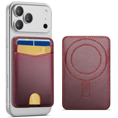 for Magsafe Wallet Magnetic Card Holder RFID Blocking, Wine Red - color: Wine Red