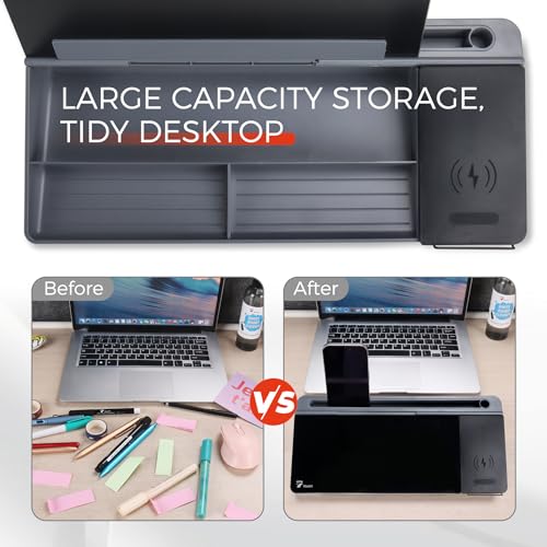 TOWON Glass Desk Whiteboard 16x7 in, Wireless Charger and Storage, Black - color: Charger Black