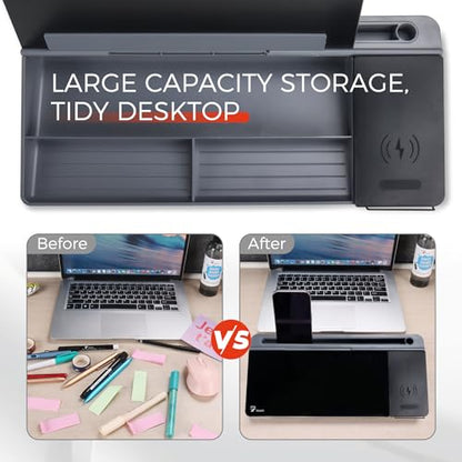 TOWON Glass Desk Whiteboard 16x7 in, Wireless Charger and Storage, Black - color: Charger Black