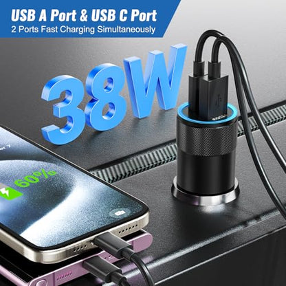 2Pack Car Chargers, Dual Ports USB C & USB-A Cigarette Lighter Adapter - color: 2-Pack