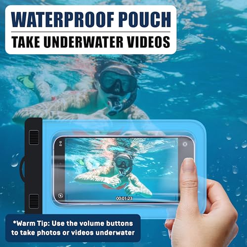 Cruise On Lanyards Waterproof Phone Pouch Dry Case w/Touch Screen for iPhone 15 14 13 12 11 Pro Max XS, Samsung S22+, Pixel 7, Fits Up to 6.5” Screen, Large Floating Holder (2-Pack) Blue