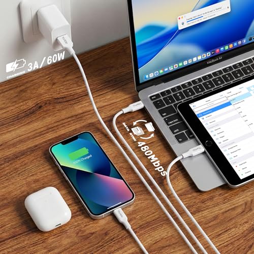 6FT USB C to USB C Cable, 60W Fast Charging, for iPhone 17/16/15 Series, Samsung S24/S23/S22 Ultra, Google Pixel 8/7/6, iPad Pro/Air, MacBook, CarPlay, White - color: White, size: 6FT C to C