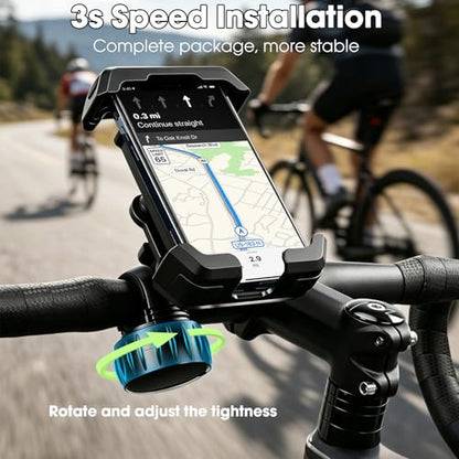 2026 Upgrade Motorcycle Phone Mount with 4-Point Vibration Damper, Anti-Shake Bike Phone Holder for Handlebar, Shockproof Bicycle Clip for iPhone 17 16 15 14 Pro Max, Samsung S25 S24, 4.7-7"