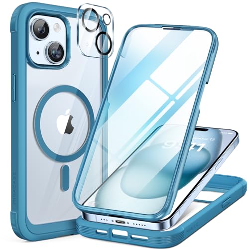 Miracase Magnetic for iPhone 15 Plus Case 6.7'' [Compatible with Magsafe] Full-Body Military Drop Proof 15 Plus Phone Case Cover with Built-in 9H Tempered Glass Screen Protector,Magnetic Blue - color: Magnetic Blue, size: iPhone 15 Plus