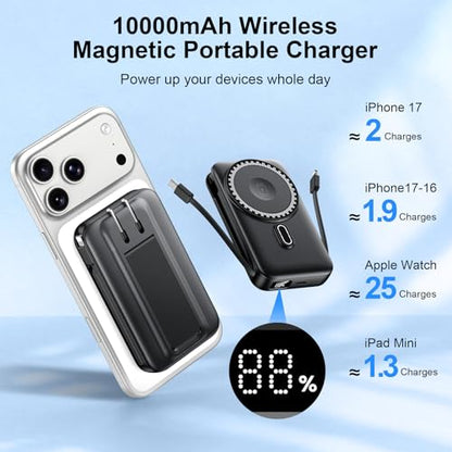 For MagSafe Portable Charger with 2 Cables & Wall Plug, Magnetic Power Bank - color: Grey