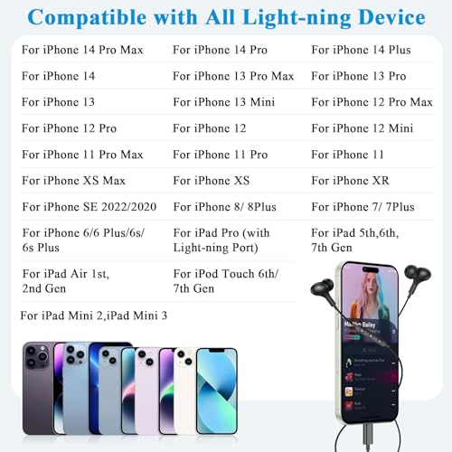 ACANDYA MFi-Certified Lighting Earbuds for iPhone 14 13 12 11 Pro Max Black - color: Black