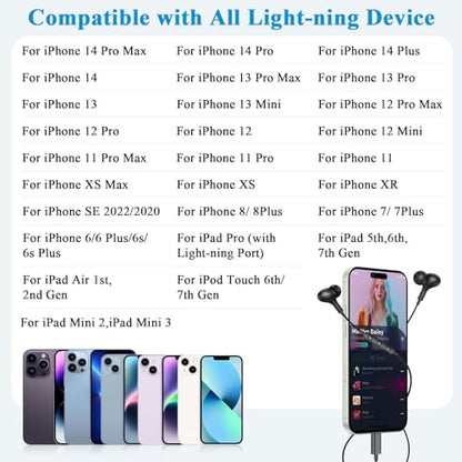 ACANDYA MFi-Certified Lighting Earbuds for iPhone 14 13 12 11 Pro Max Black - color: Black