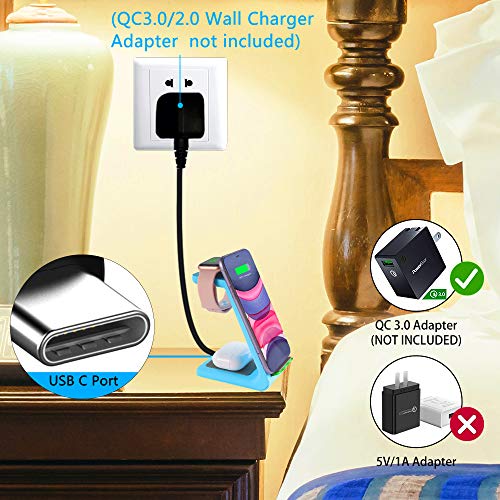 Wireless Charger Stand,YOCUNKER 3 in 1 Qi Fast Wireless Charging Station Dock for Apple Watch7/SE/6/5/4/3/2, Airpods Pro/3/2, iPhone 14/13/13 Pro/13 Pro Max/12/12 Pro/12 Pro Max/11/X/XR/XS Max (Blue) - color: Blue
