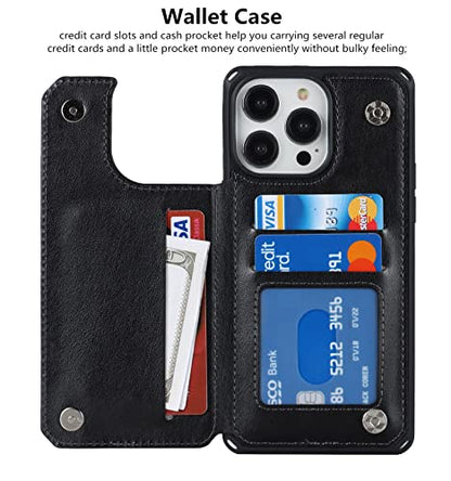 iCoverCase Compatible with iPhone 14 Pro Max Wallet Phone Case with Card Holder for Women, RFID Blocking Embossed PU Leather Wrist Strap Case 6.7 Inch (Macaron Black) - color: P-Black