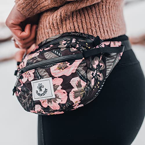4Monster Hiking Waist Packs Portable,Water Resistant Fanny Bag with Adjustable Strap,Lightweight Crossbody Chest Bag Slim Bag - color: Flower Pink