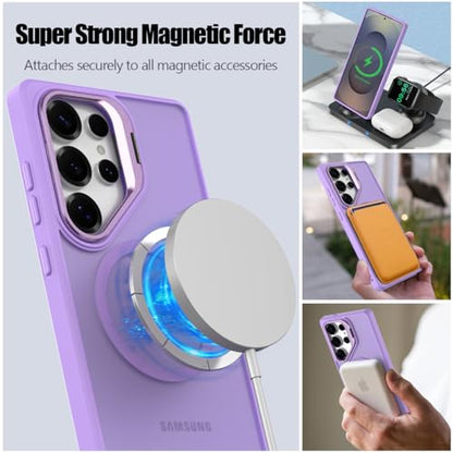 Nvollnoe for Samsung S25 Ultra Case Compatible with MagSafe Military Grade Shockproof Heavy Duty Protective Adjustable Kickstand Matte Semi Clear Phone Cover for Samsung S25 Ultra(Light Purple) - color: Light Purple
